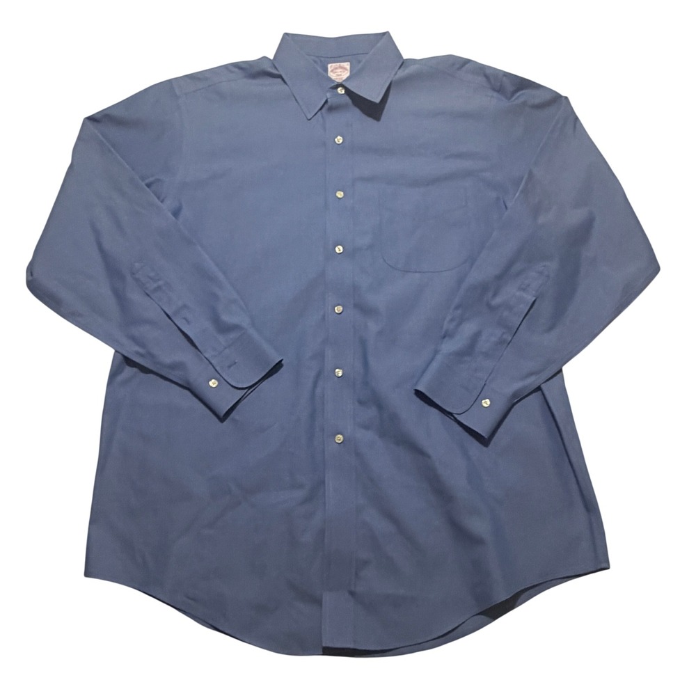 Brooks Brothers 346 Mens Blue Non-Iron Cotton Regular Fit Dress Shirt 16.5 34/35